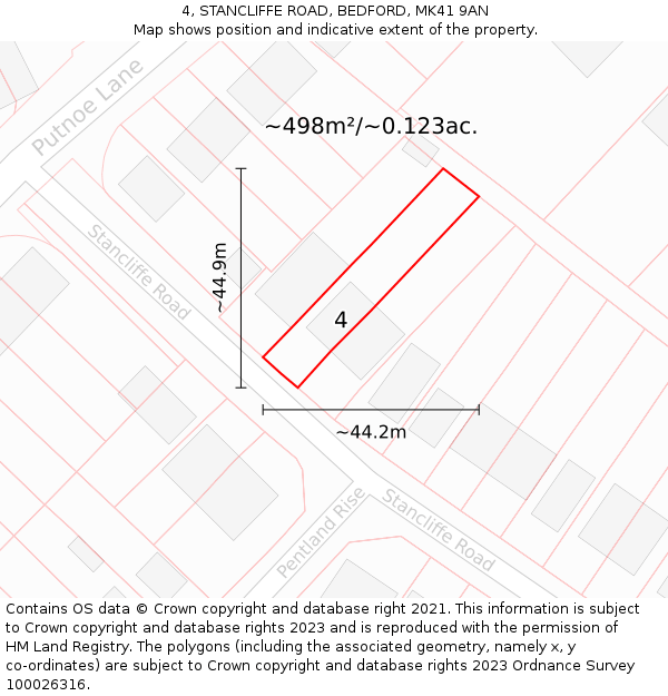 4, STANCLIFFE ROAD, BEDFORD, MK41 9AN: Plot and title map