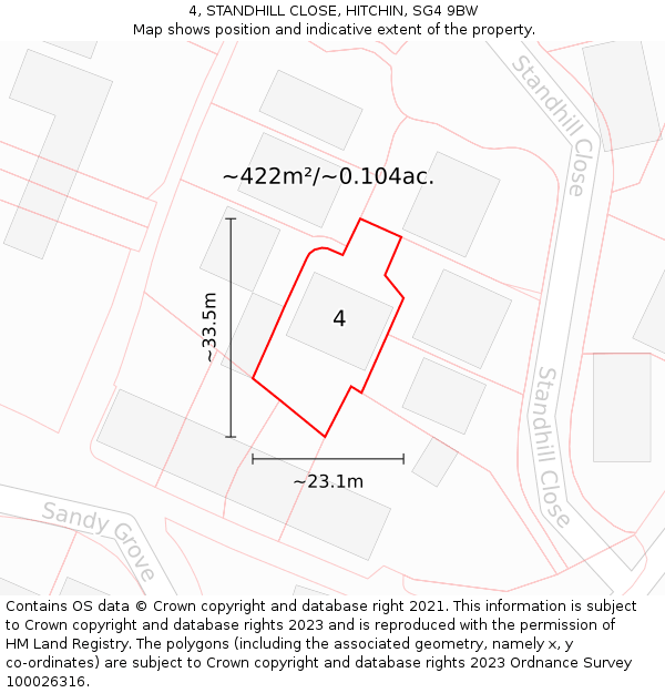 4, STANDHILL CLOSE, HITCHIN, SG4 9BW: Plot and title map