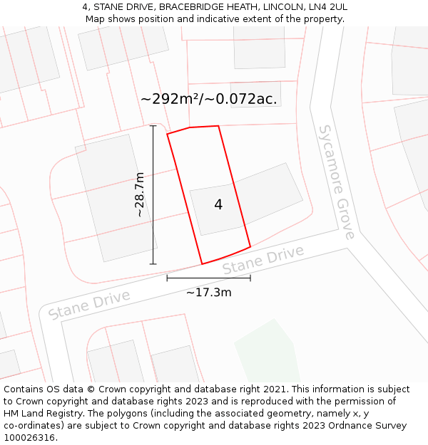 4, STANE DRIVE, BRACEBRIDGE HEATH, LINCOLN, LN4 2UL: Plot and title map