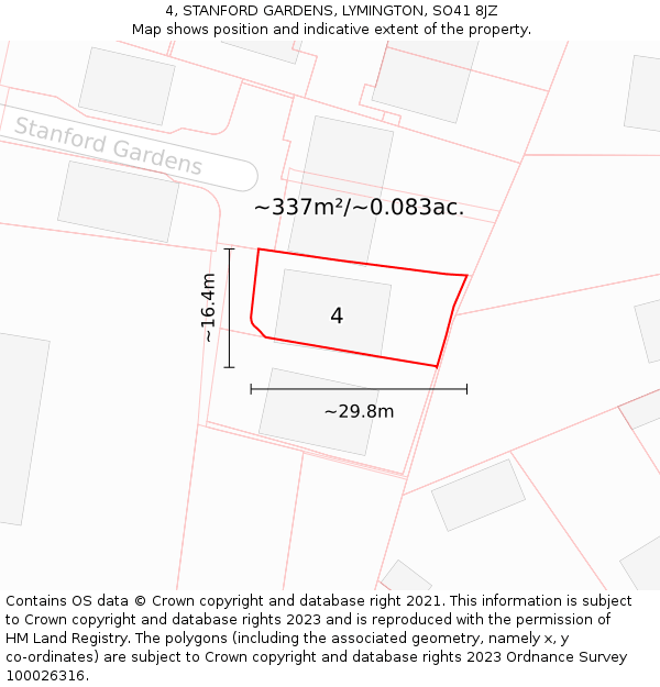 4, STANFORD GARDENS, LYMINGTON, SO41 8JZ: Plot and title map