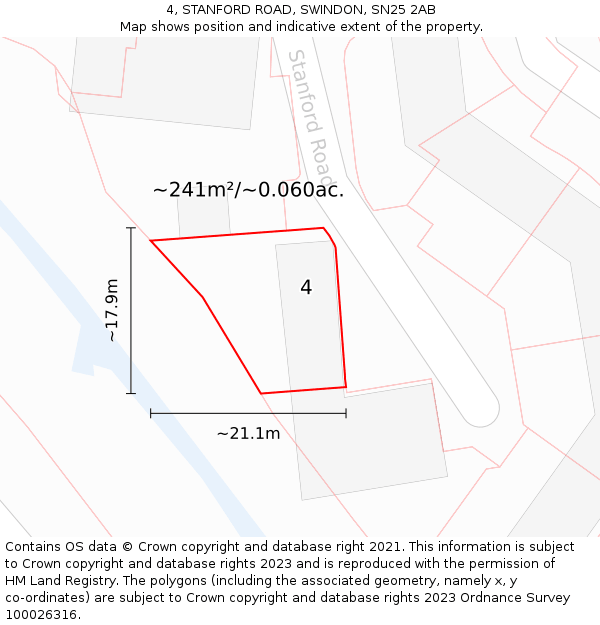 4, STANFORD ROAD, SWINDON, SN25 2AB: Plot and title map