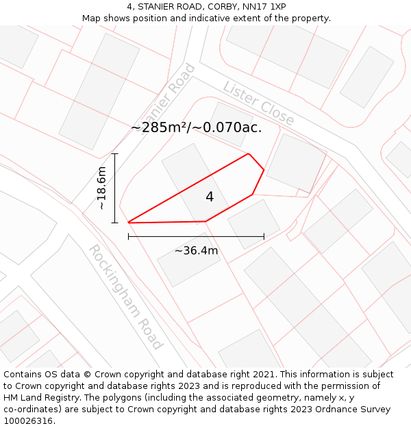 4, STANIER ROAD, CORBY, NN17 1XP: Plot and title map