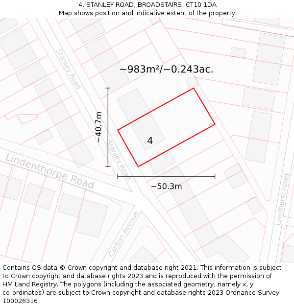 4, STANLEY ROAD, BROADSTAIRS, CT10 1DA: Plot and title map