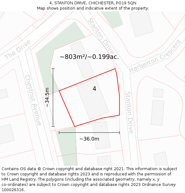 4, STANTON DRIVE, CHICHESTER, PO19 5QN: Plot and title map