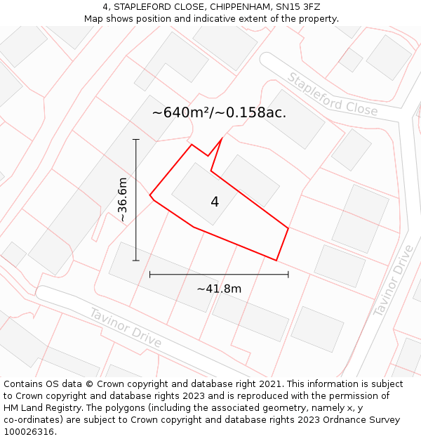 4, STAPLEFORD CLOSE, CHIPPENHAM, SN15 3FZ: Plot and title map