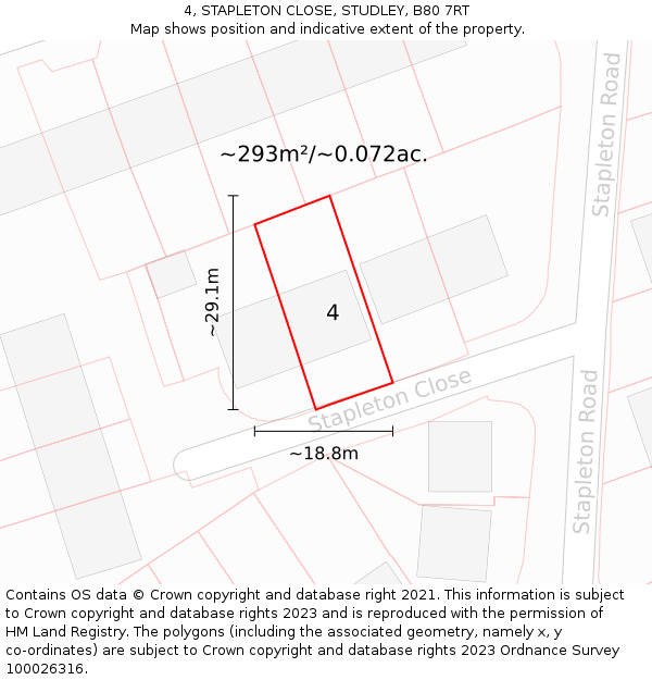 4, STAPLETON CLOSE, STUDLEY, B80 7RT: Plot and title map