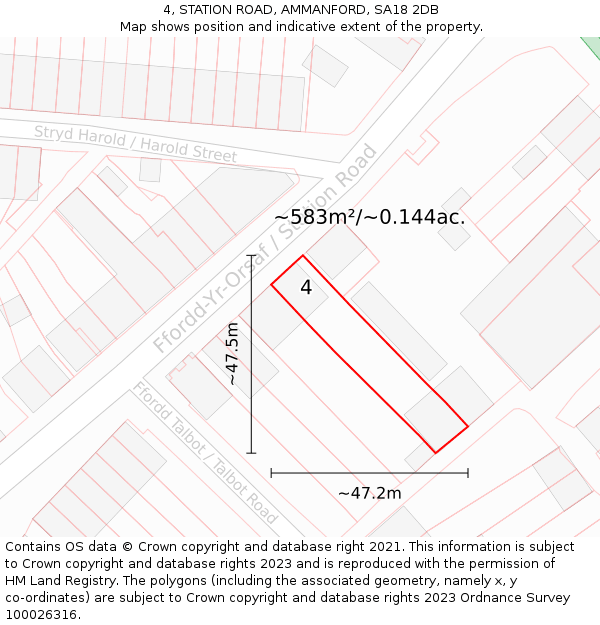 4, STATION ROAD, AMMANFORD, SA18 2DB: Plot and title map