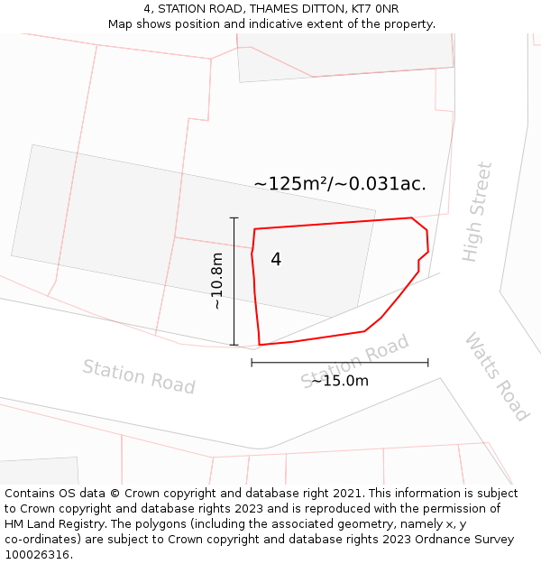 4, STATION ROAD, THAMES DITTON, KT7 0NR: Plot and title map