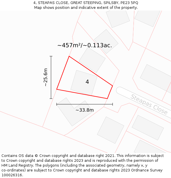 4, STEAPAS CLOSE, GREAT STEEPING, SPILSBY, PE23 5PQ: Plot and title map