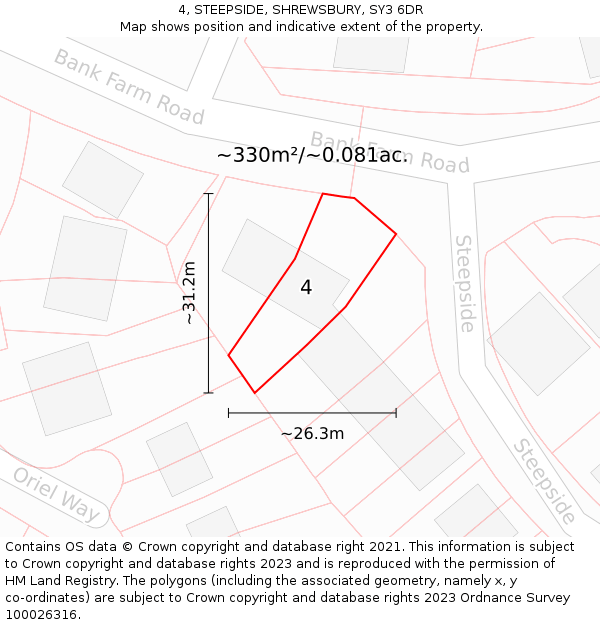 4, STEEPSIDE, SHREWSBURY, SY3 6DR: Plot and title map