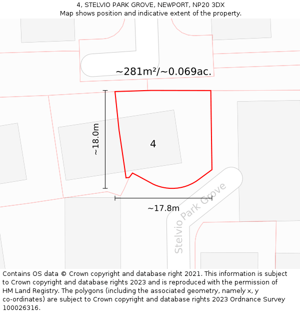 4, STELVIO PARK GROVE, NEWPORT, NP20 3DX: Plot and title map