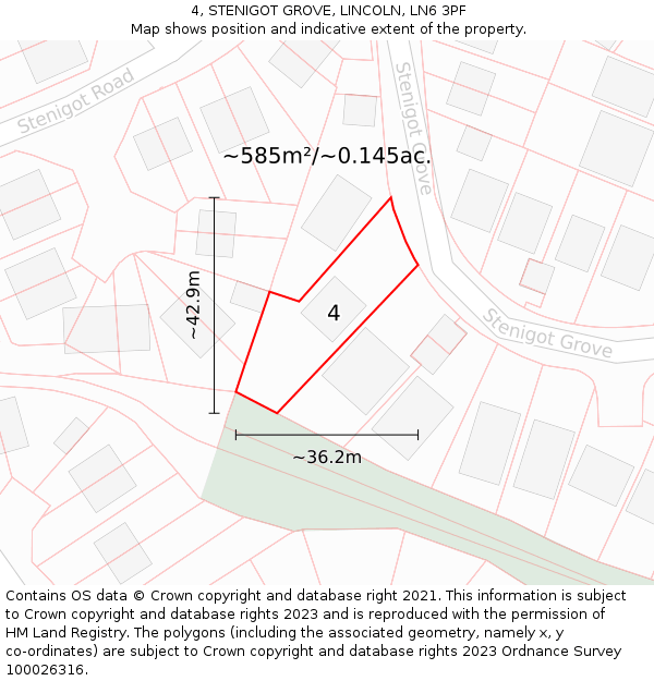 4, STENIGOT GROVE, LINCOLN, LN6 3PF: Plot and title map