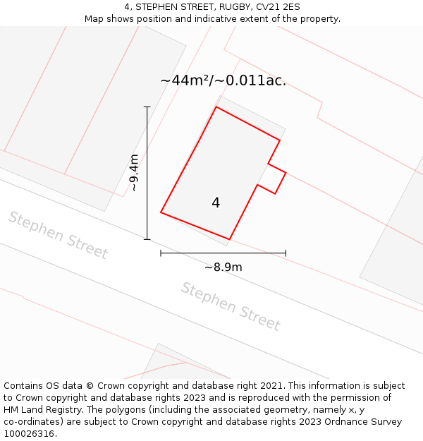 4, STEPHEN STREET, RUGBY, CV21 2ES: Plot and title map