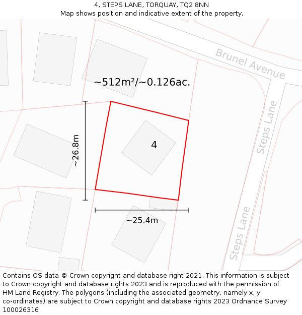 4, STEPS LANE, TORQUAY, TQ2 8NN: Plot and title map