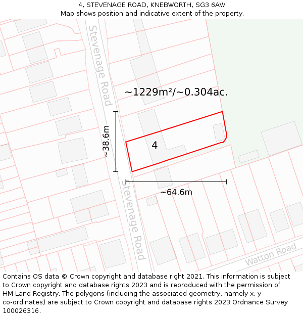 4, STEVENAGE ROAD, KNEBWORTH, SG3 6AW: Plot and title map