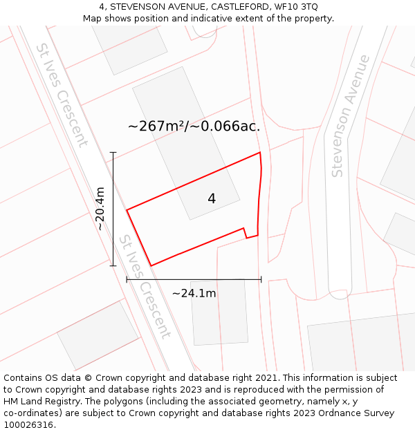 4, STEVENSON AVENUE, CASTLEFORD, WF10 3TQ: Plot and title map