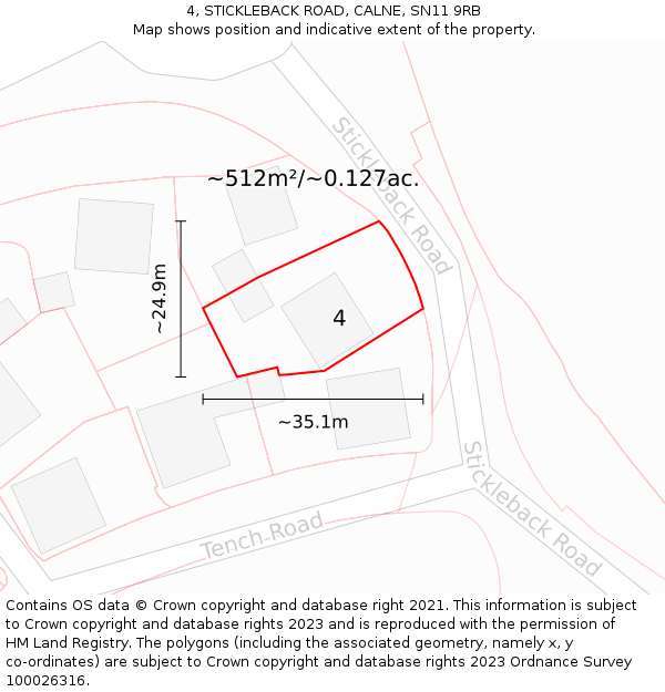 4, STICKLEBACK ROAD, CALNE, SN11 9RB: Plot and title map