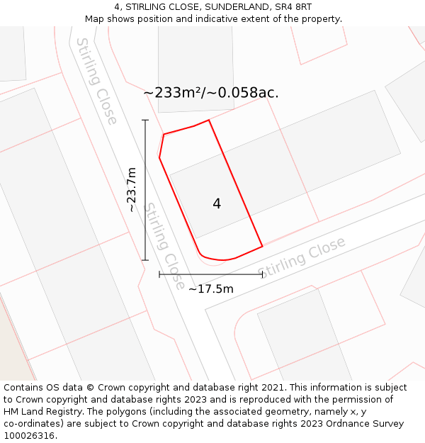 4, STIRLING CLOSE, SUNDERLAND, SR4 8RT: Plot and title map