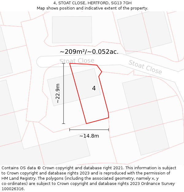 4, STOAT CLOSE, HERTFORD, SG13 7GH: Plot and title map