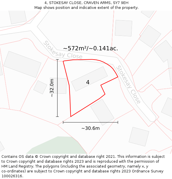 4, STOKESAY CLOSE, CRAVEN ARMS, SY7 9EH: Plot and title map