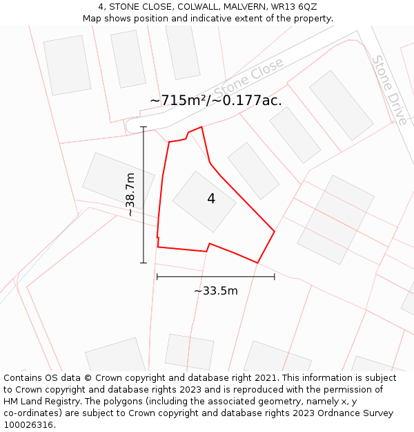 4, STONE CLOSE, COLWALL, MALVERN, WR13 6QZ: Plot and title map