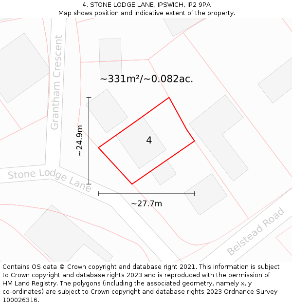 4, STONE LODGE LANE, IPSWICH, IP2 9PA: Plot and title map