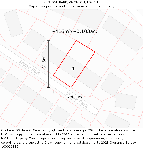 4, STONE PARK, PAIGNTON, TQ4 6HT: Plot and title map
