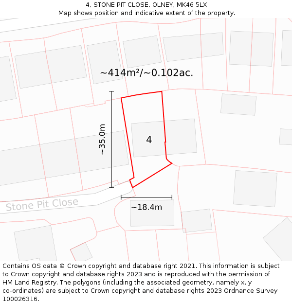 4, STONE PIT CLOSE, OLNEY, MK46 5LX: Plot and title map