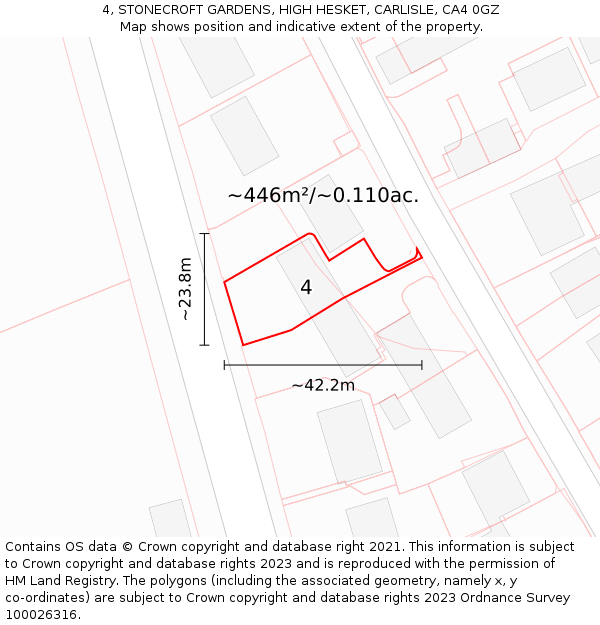4, STONECROFT GARDENS, HIGH HESKET, CARLISLE, CA4 0GZ: Plot and title map