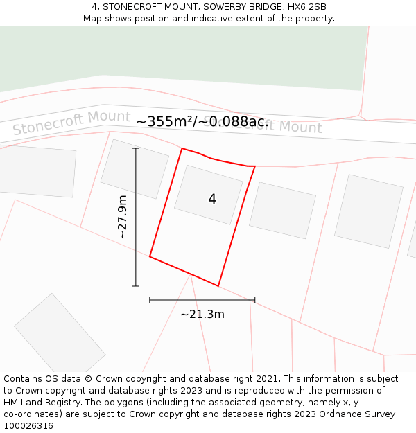 4, STONECROFT MOUNT, SOWERBY BRIDGE, HX6 2SB: Plot and title map