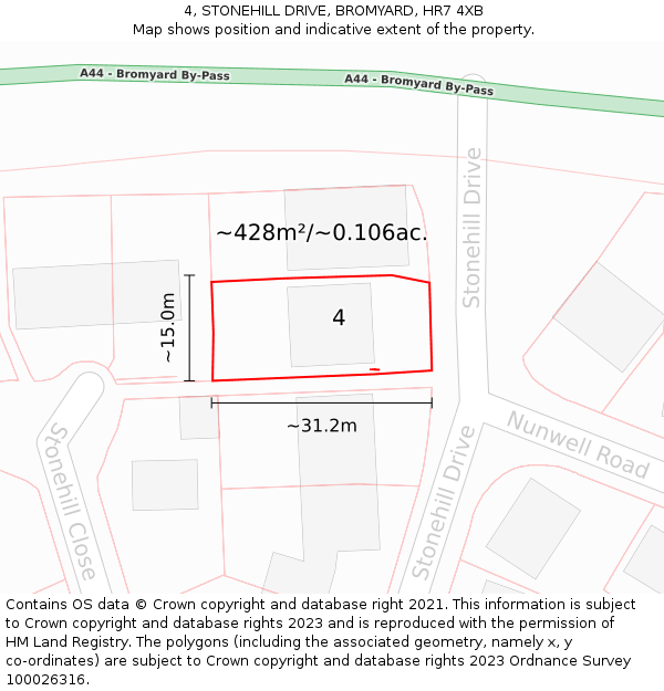 4, STONEHILL DRIVE, BROMYARD, HR7 4XB: Plot and title map