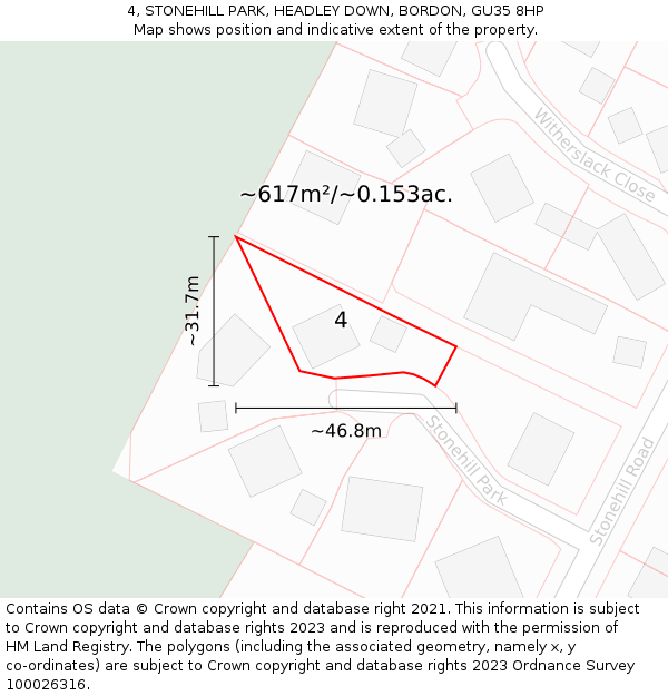 4, STONEHILL PARK, HEADLEY DOWN, BORDON, GU35 8HP: Plot and title map