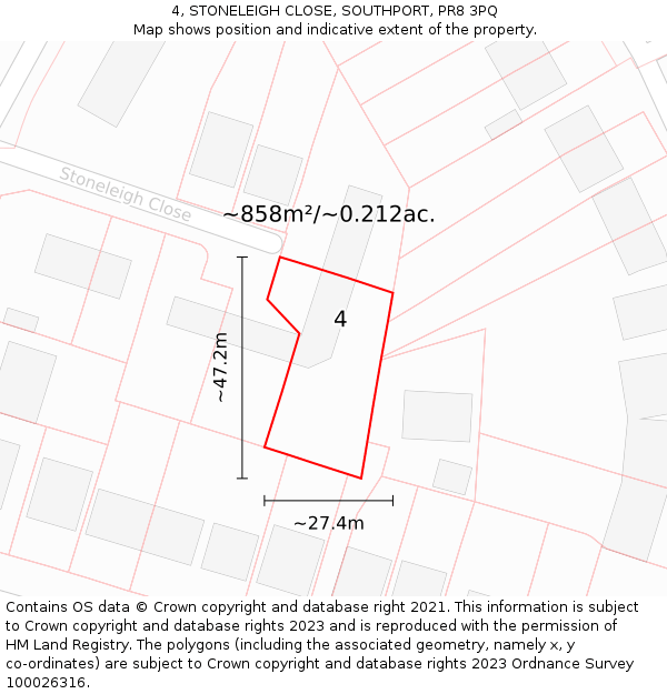 4, STONELEIGH CLOSE, SOUTHPORT, PR8 3PQ: Plot and title map