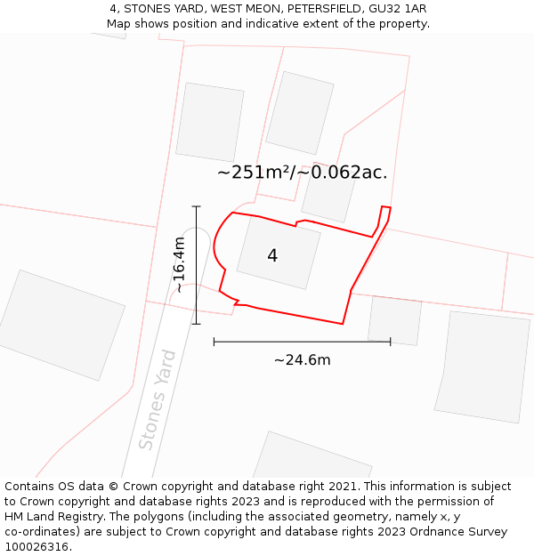 4, STONES YARD, WEST MEON, PETERSFIELD, GU32 1AR: Plot and title map