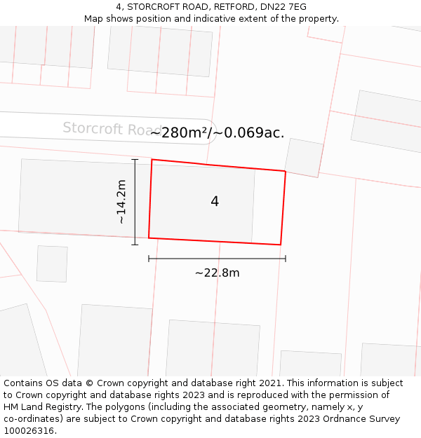 4, STORCROFT ROAD, RETFORD, DN22 7EG: Plot and title map