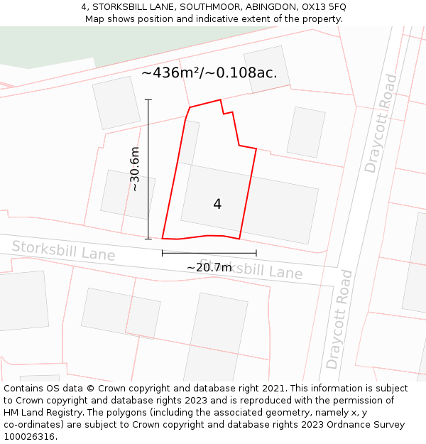 4, STORKSBILL LANE, SOUTHMOOR, ABINGDON, OX13 5FQ: Plot and title map