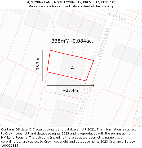 4, STORMY LANE, NORTH CORNELLY, BRIDGEND, CF33 4AY: Plot and title map