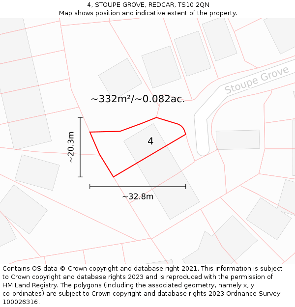 4, STOUPE GROVE, REDCAR, TS10 2QN: Plot and title map