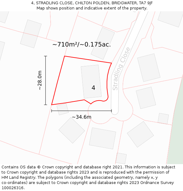 4, STRADLING CLOSE, CHILTON POLDEN, BRIDGWATER, TA7 9JF: Plot and title map