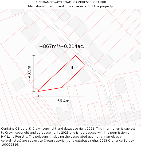 4, STRANGEWAYS ROAD, CAMBRIDGE, CB1 8PR: Plot and title map