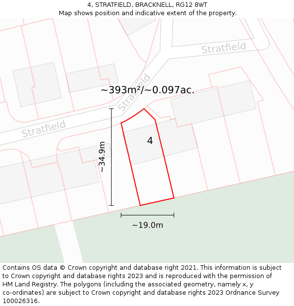 4, STRATFIELD, BRACKNELL, RG12 8WT: Plot and title map