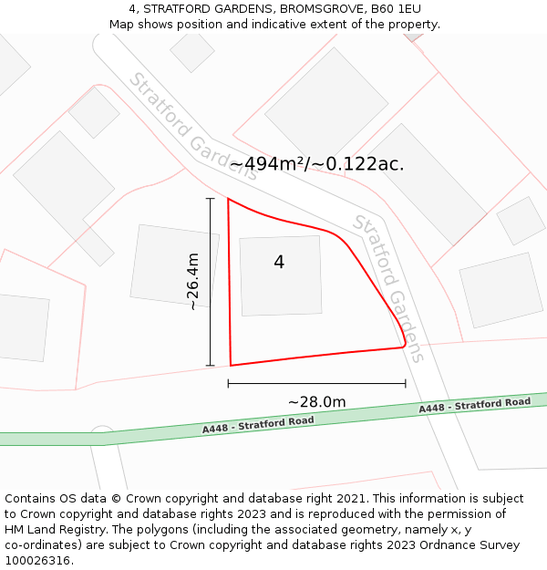 4, STRATFORD GARDENS, BROMSGROVE, B60 1EU: Plot and title map