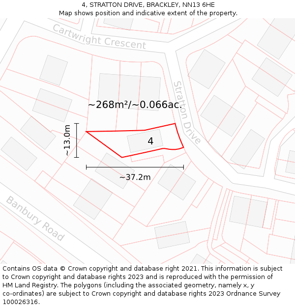 4, STRATTON DRIVE, BRACKLEY, NN13 6HE: Plot and title map