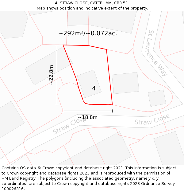 4, STRAW CLOSE, CATERHAM, CR3 5FL: Plot and title map