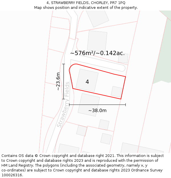 4, STRAWBERRY FIELDS, CHORLEY, PR7 1PQ: Plot and title map