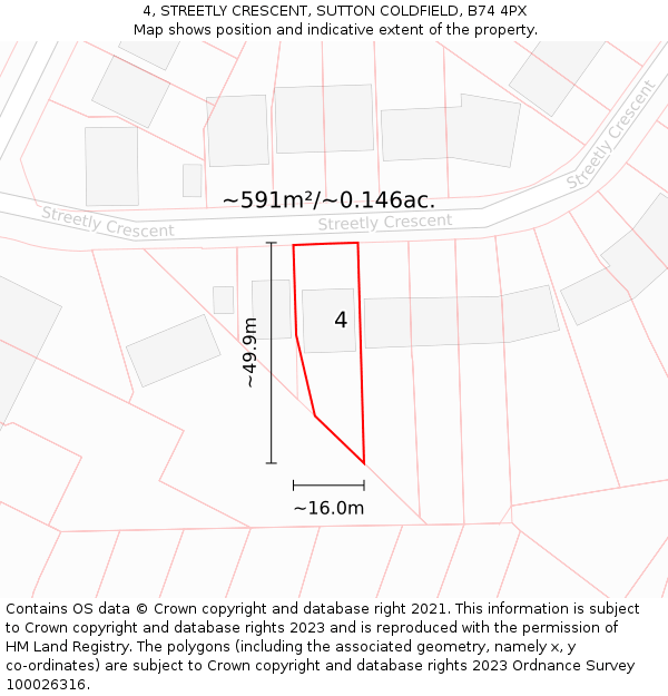 4, STREETLY CRESCENT, SUTTON COLDFIELD, B74 4PX: Plot and title map