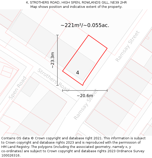 4, STROTHERS ROAD, HIGH SPEN, ROWLANDS GILL, NE39 2HR: Plot and title map