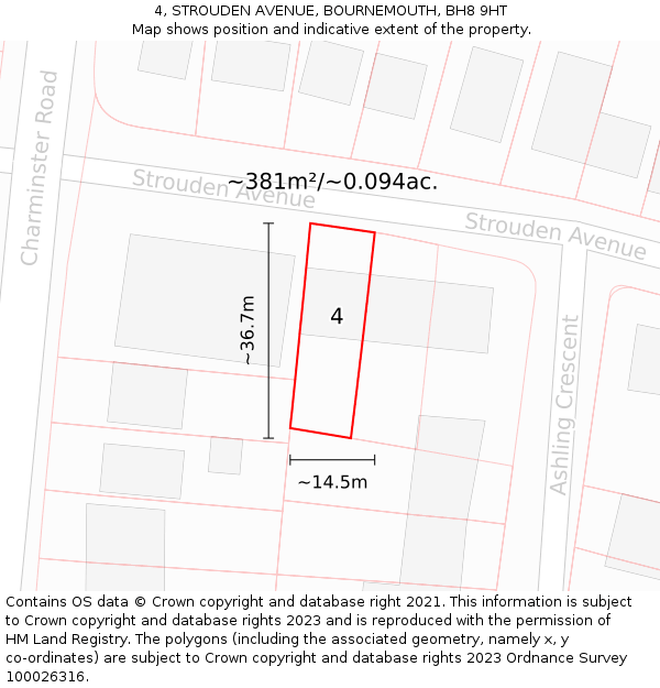 4, STROUDEN AVENUE, BOURNEMOUTH, BH8 9HT: Plot and title map