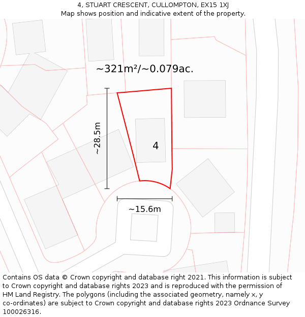 4, STUART CRESCENT, CULLOMPTON, EX15 1XJ: Plot and title map