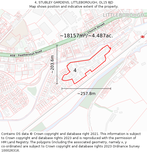 4, STUBLEY GARDENS, LITTLEBOROUGH, OL15 8JD: Plot and title map